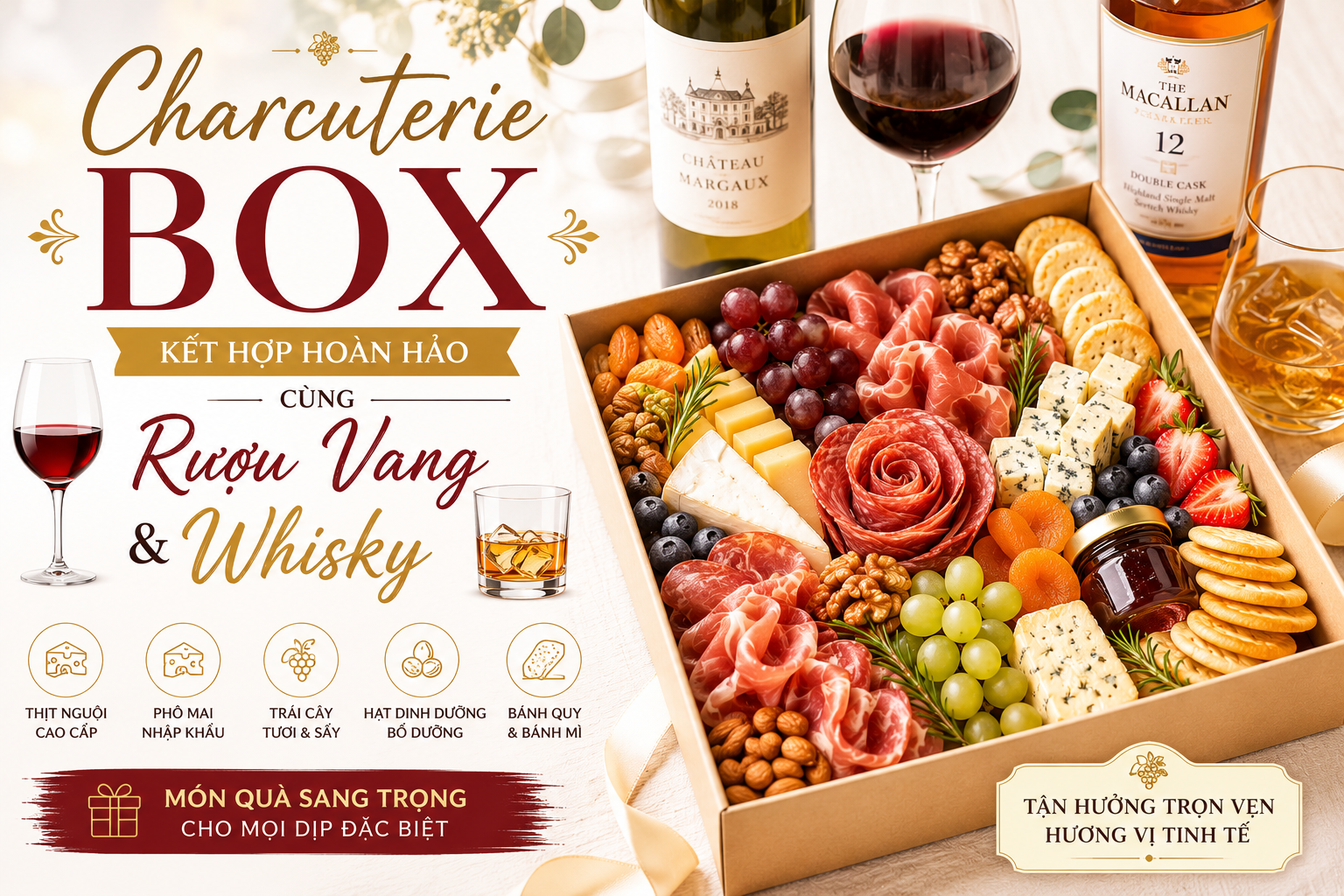 Charcuterie Box – Nghệ Thuật Kết Hợp Tinh Tế Cùng Rượu Vang Và Whisky