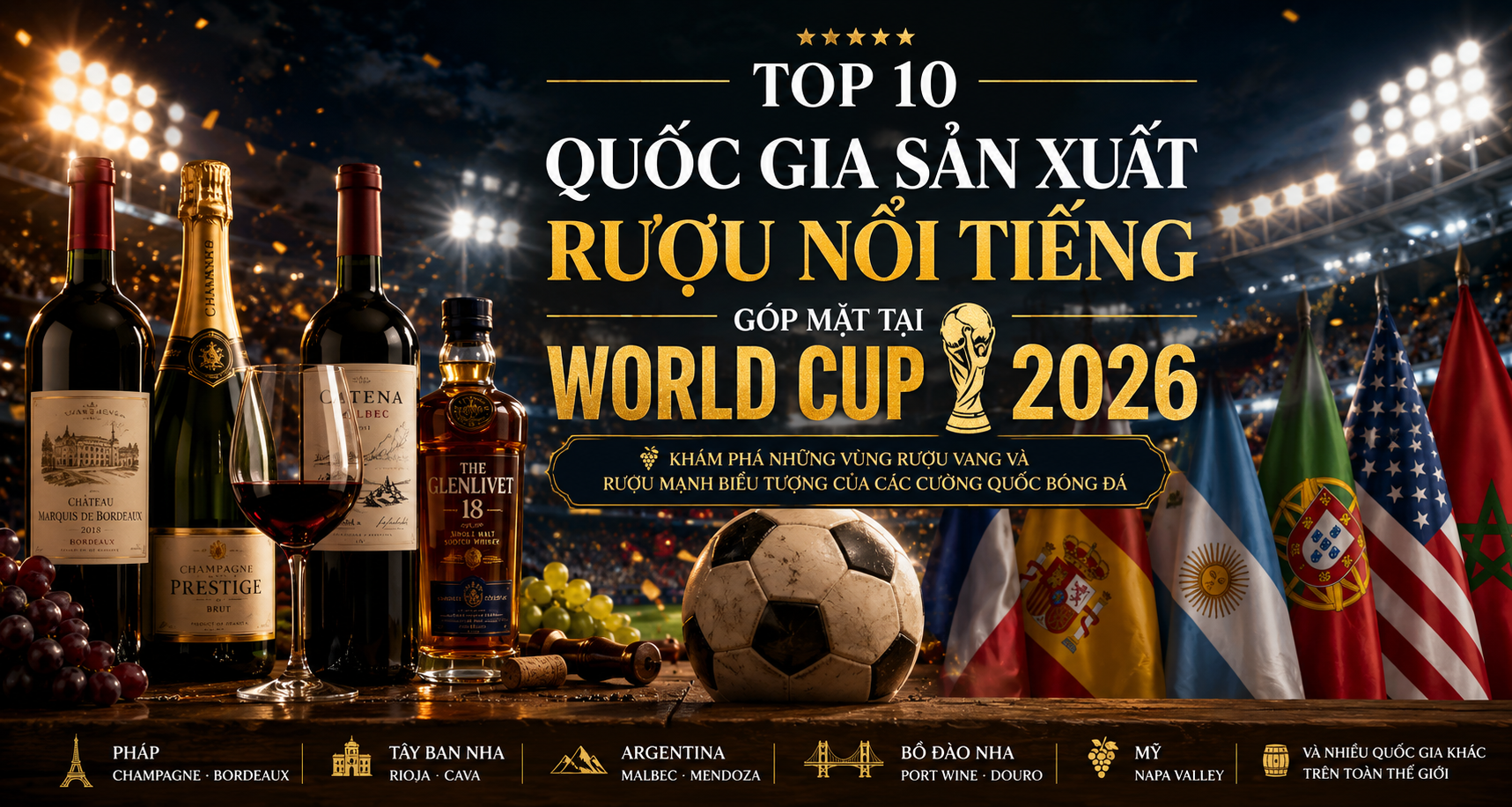 TOP 10 QUỐC GIA SẢN XUẤT RƯỢU NỔI TIẾNG GÓP MẶT TẠI WORLD CUP 2026