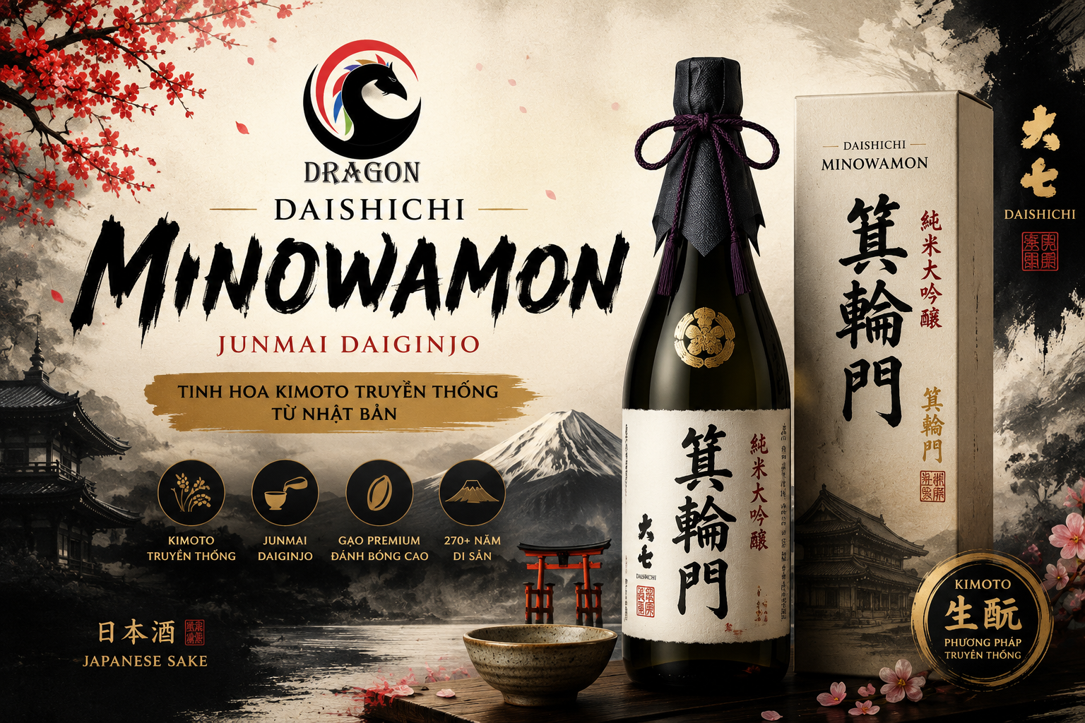 Daishichi Minowamon – Tinh hoa Junmai Daiginjo từ nghệ thuật kimoto truyền thống Nhật Bản