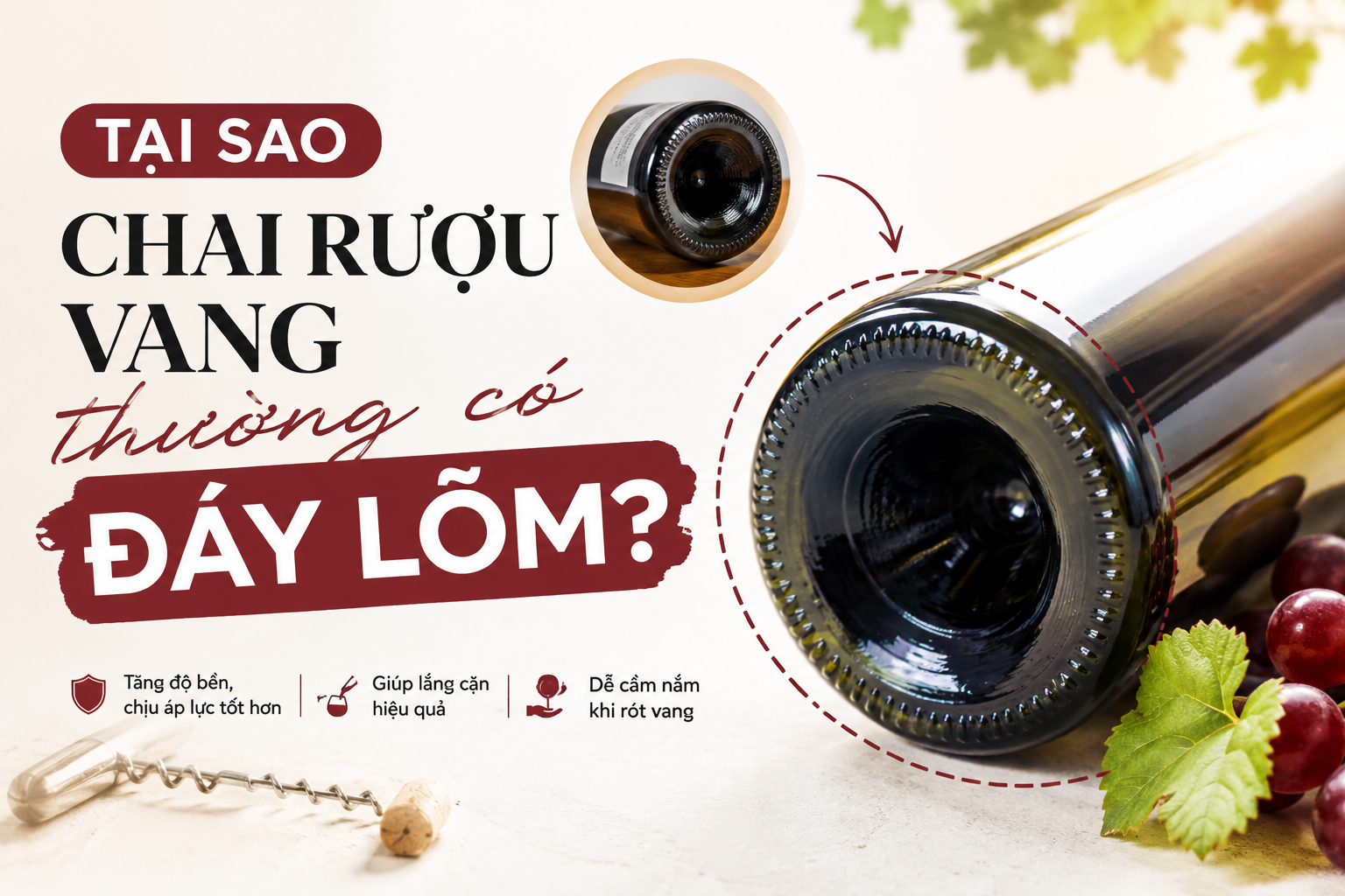 Tại sao chai rượu vang thường có đáy lõm?