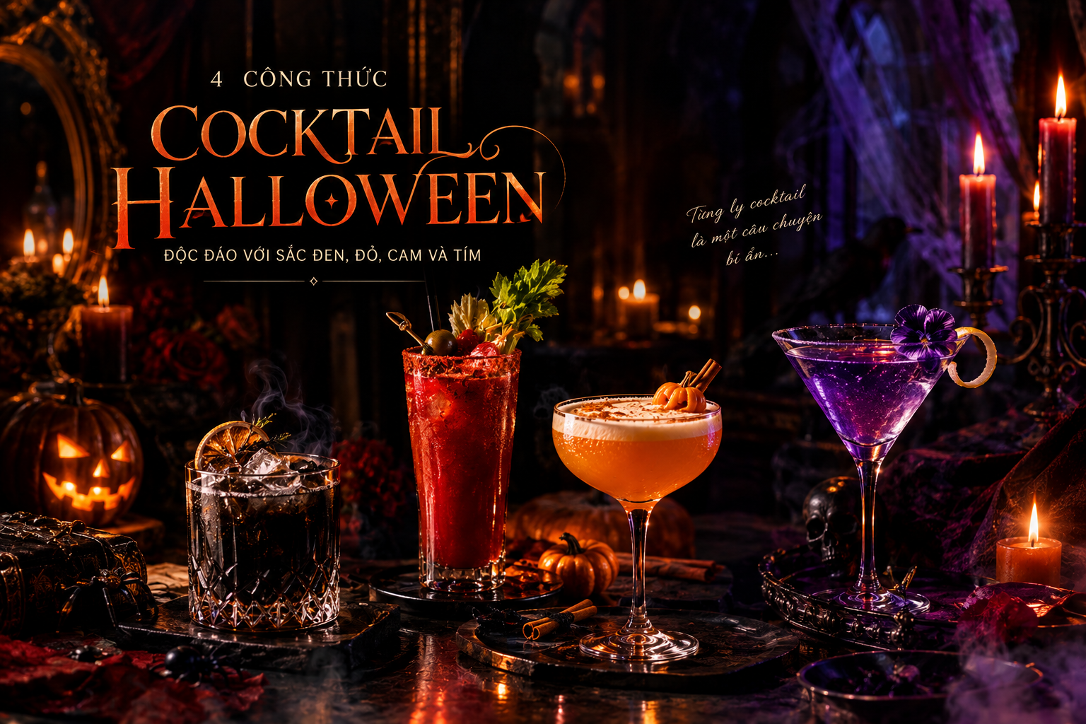 4 Công Thức Cocktail Halloween Độc Đáo Với Sắc Đen, Đỏ, Cam Và Tím